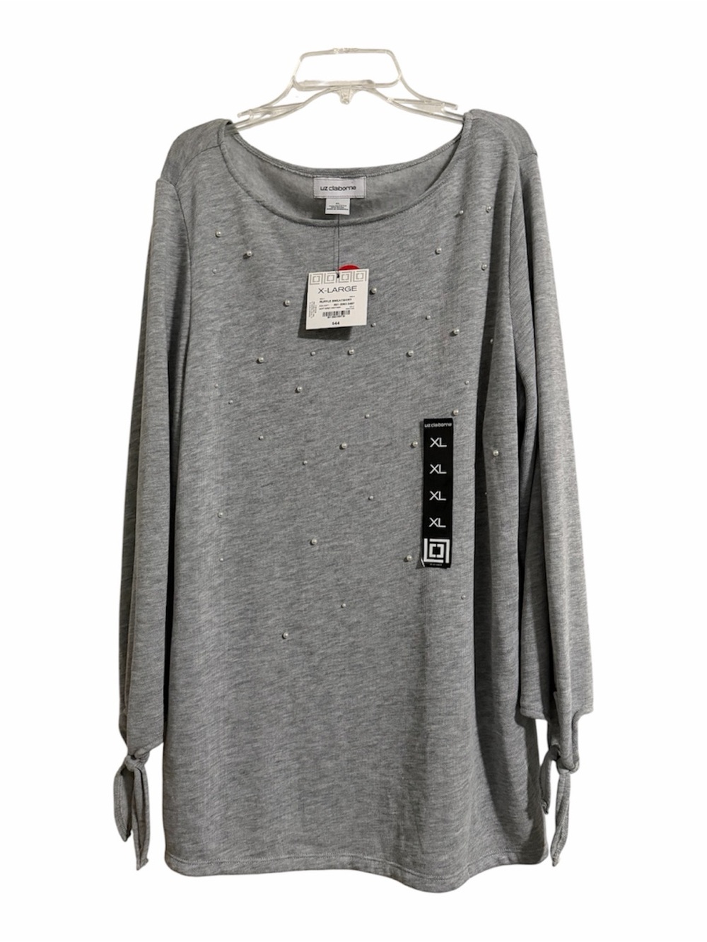 Liz Claiborne Heather Gray pearl-embellished top - XL NWT